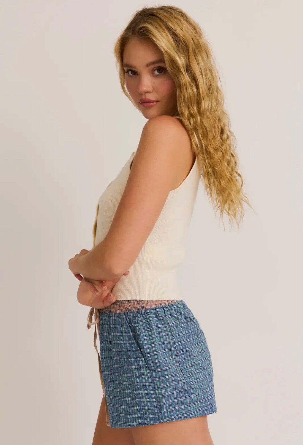 Ivory Ribbed Button Tank