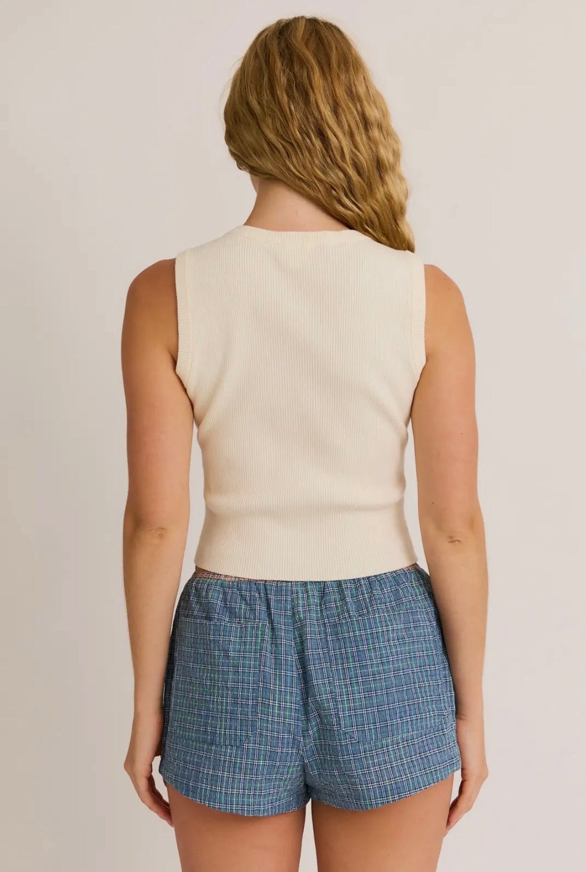 Ivory Ribbed Button Tank